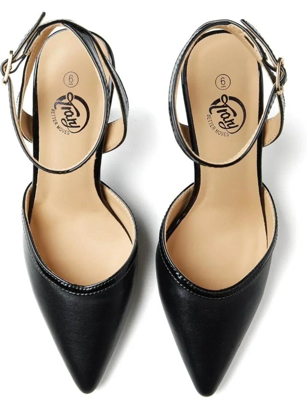 Women's Black Pu Slingback Pointed Toe Stiletto Heels Ankle Strap Dress Shoes